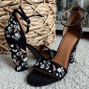 Black Floral Ankle Strap Heels